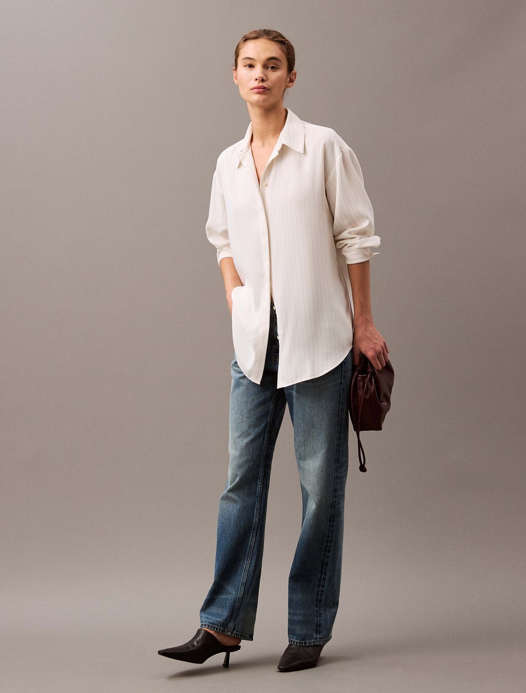 Rayon Blend Relaxed Shirt, CSW24F_P005_1_Sugar Swizzle (Fine Stripe), hi-res