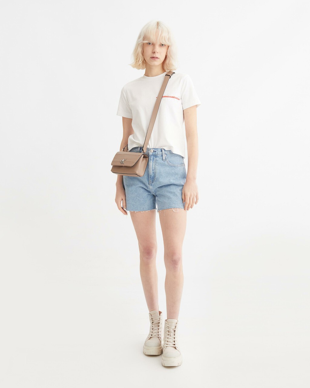 WASHED MID LENGTH FRAYED DENIM SHORTS, Denim Light, hi-res
