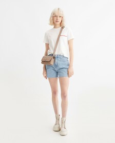 WASHED MID LENGTH FRAYED DENIM SHORTS, Denim Light, hi-res