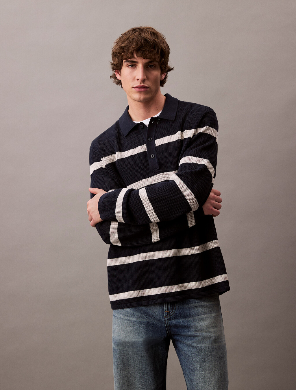 Striped Relaxed Polo, Dark Sapphire, hi-res