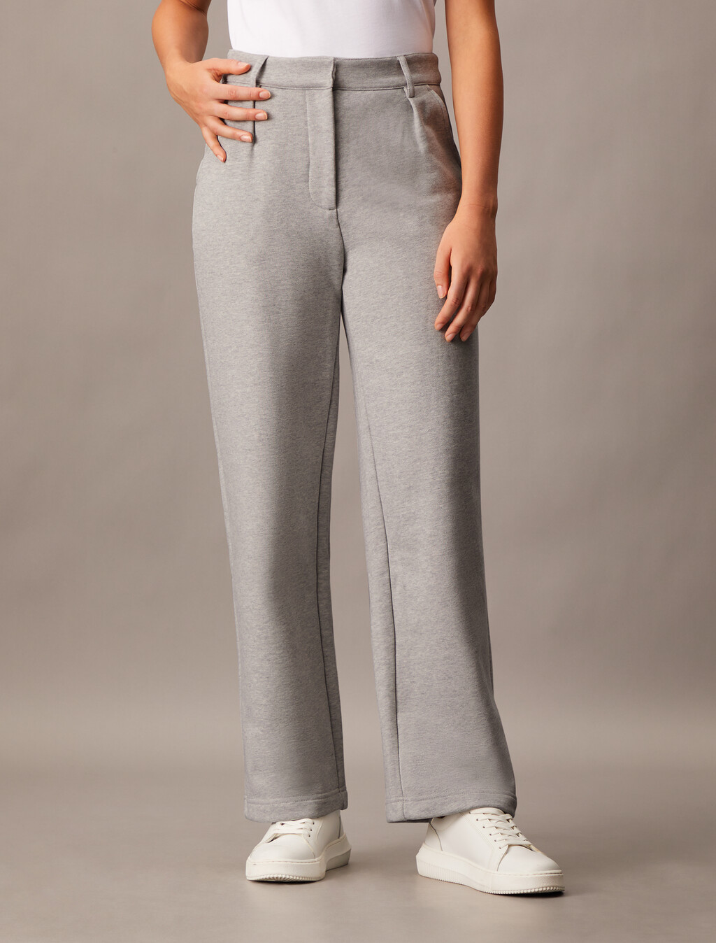 Cotton Terry Wide Leg Pants, Light Grey Heather, hi-res