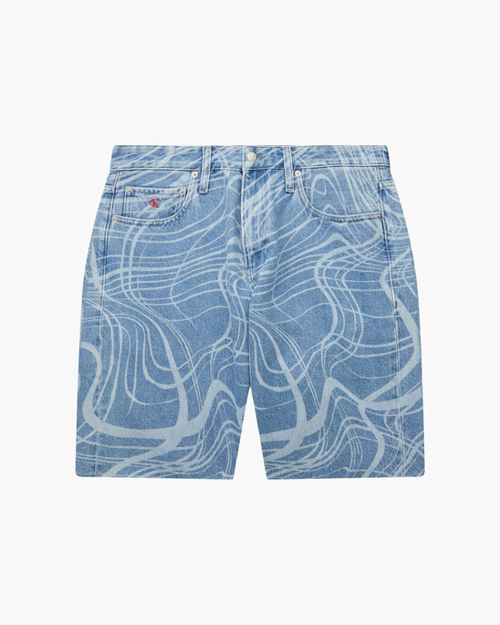 CK ONE DISRUPTED LOGO WIDE DENIM SHORTS