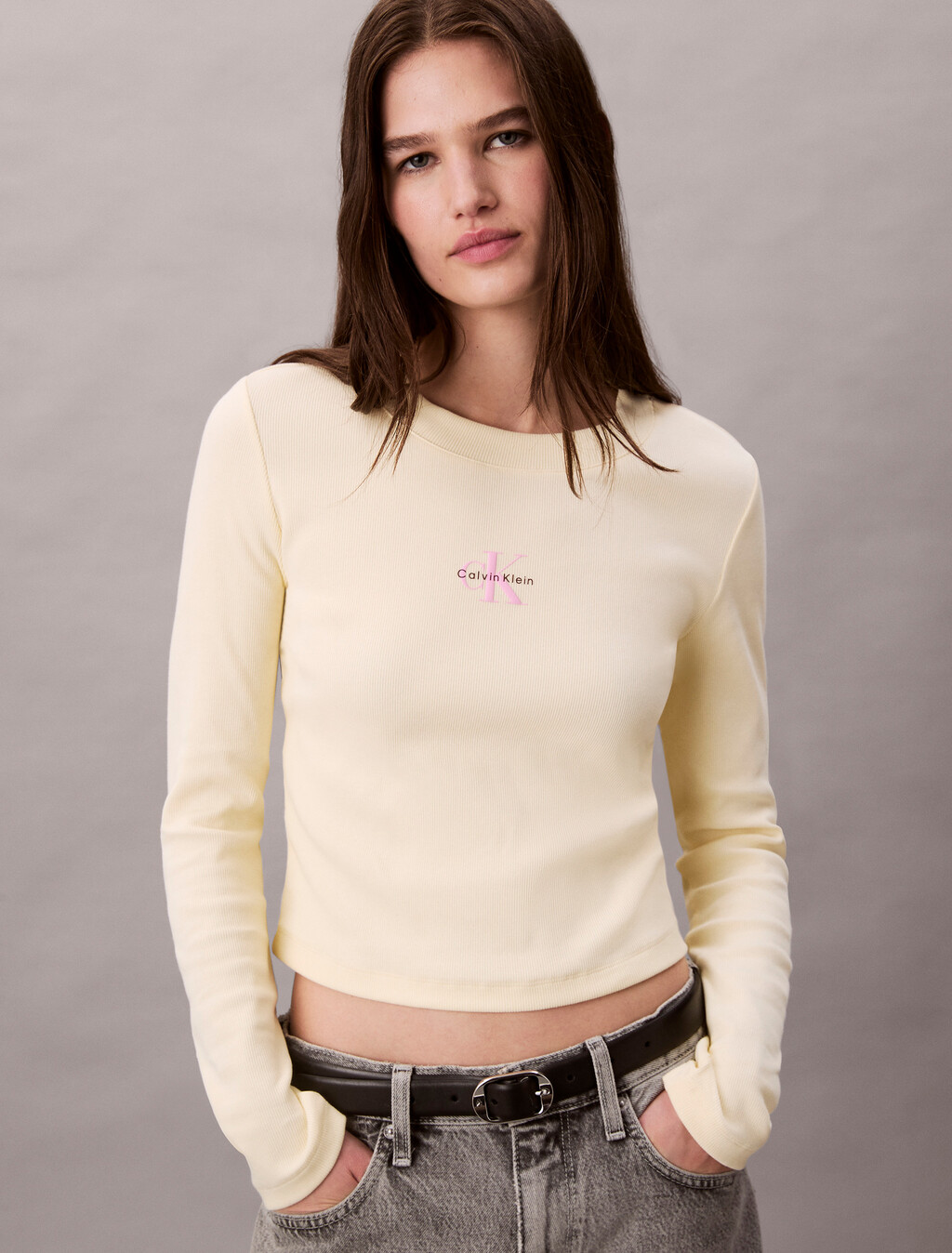 Monogram Logo Long Sleeve Baby Tee, Pear Sorbet, hi-res