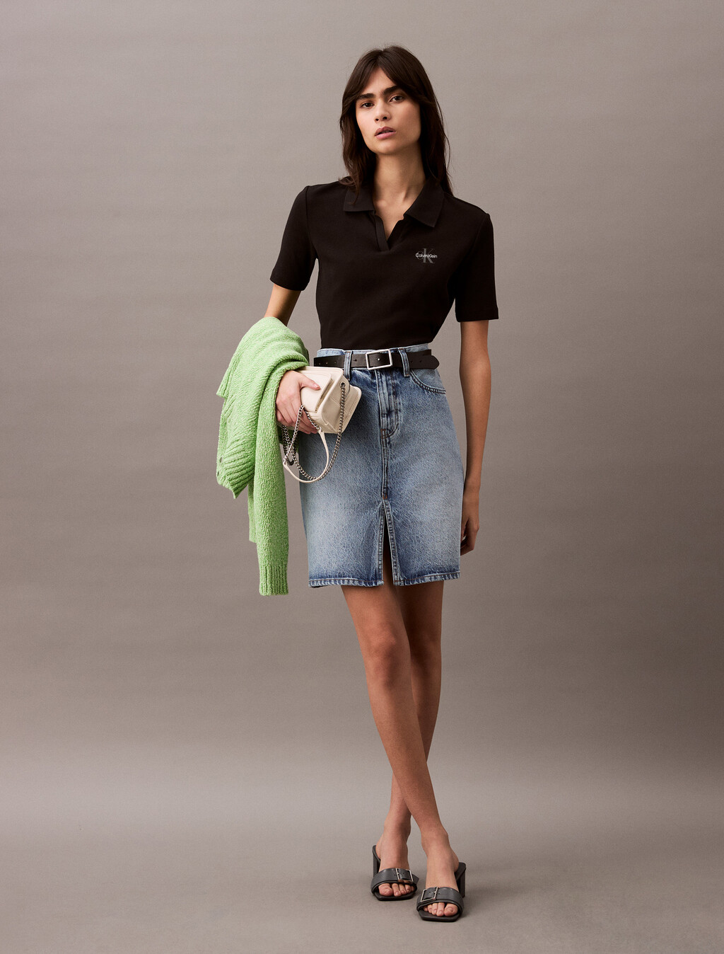 Essential Slim V Neck Polo, Black, hi-res