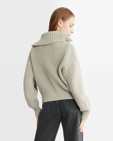 Varsity Cable Wool Blend Cardigan, Porpoise, hi-res