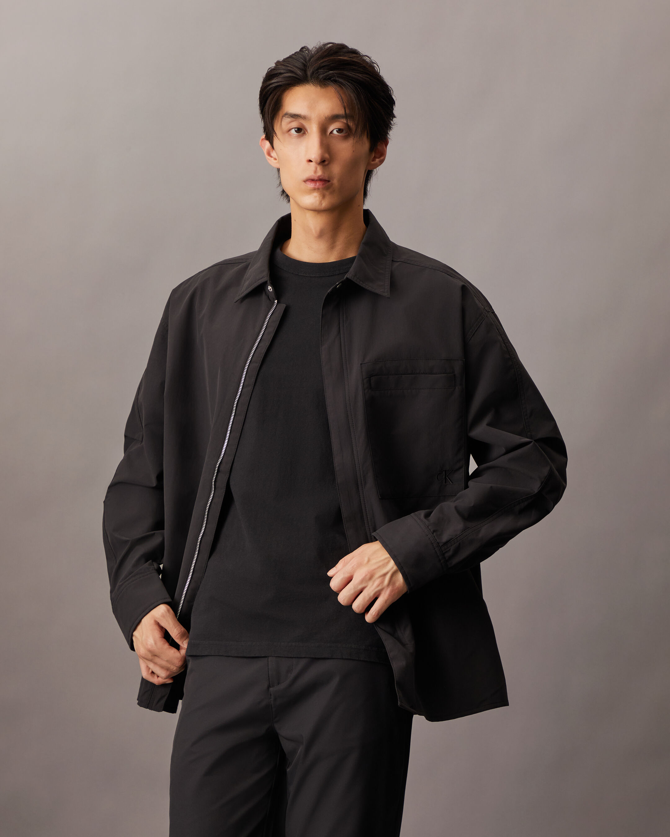 Utility Long Sleeve Zip Up Shirt black Calvin Klein Singapore