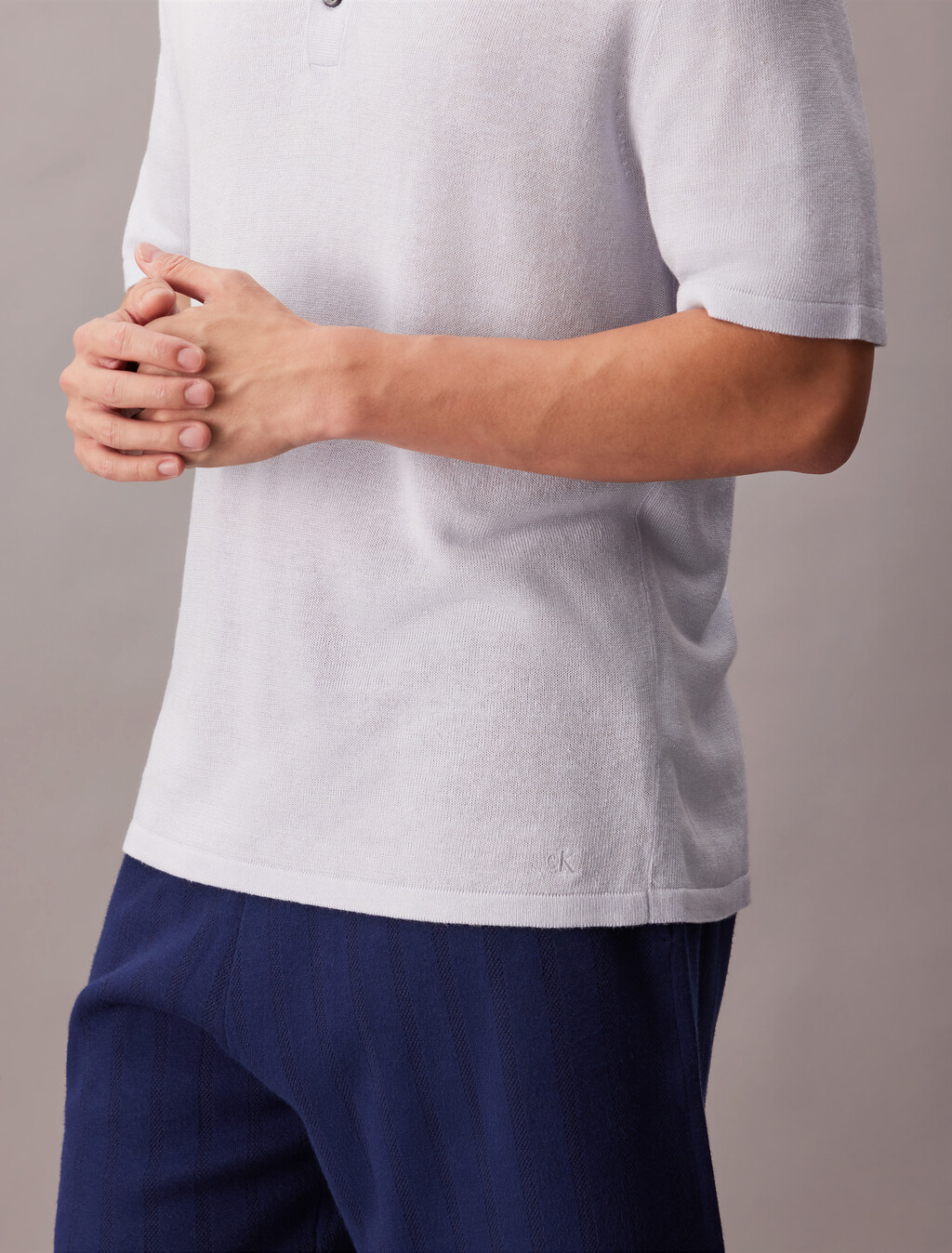 Linen Blend Classic Sweater Polo Shirt, Gray Dawn, hi-res