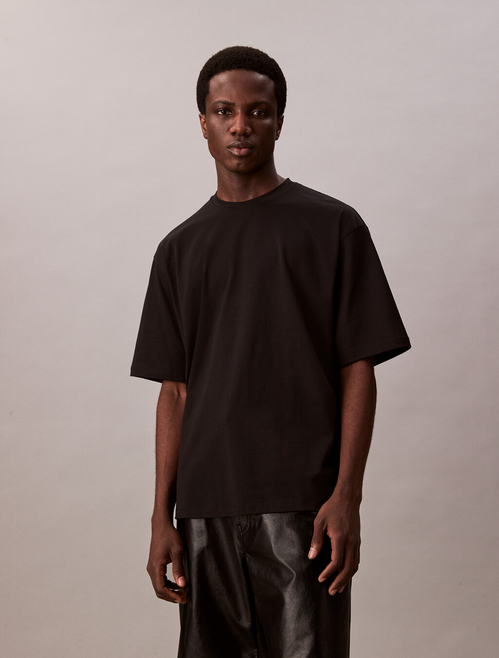 Cotton Silk Relaxed Tee, Black, hi-res