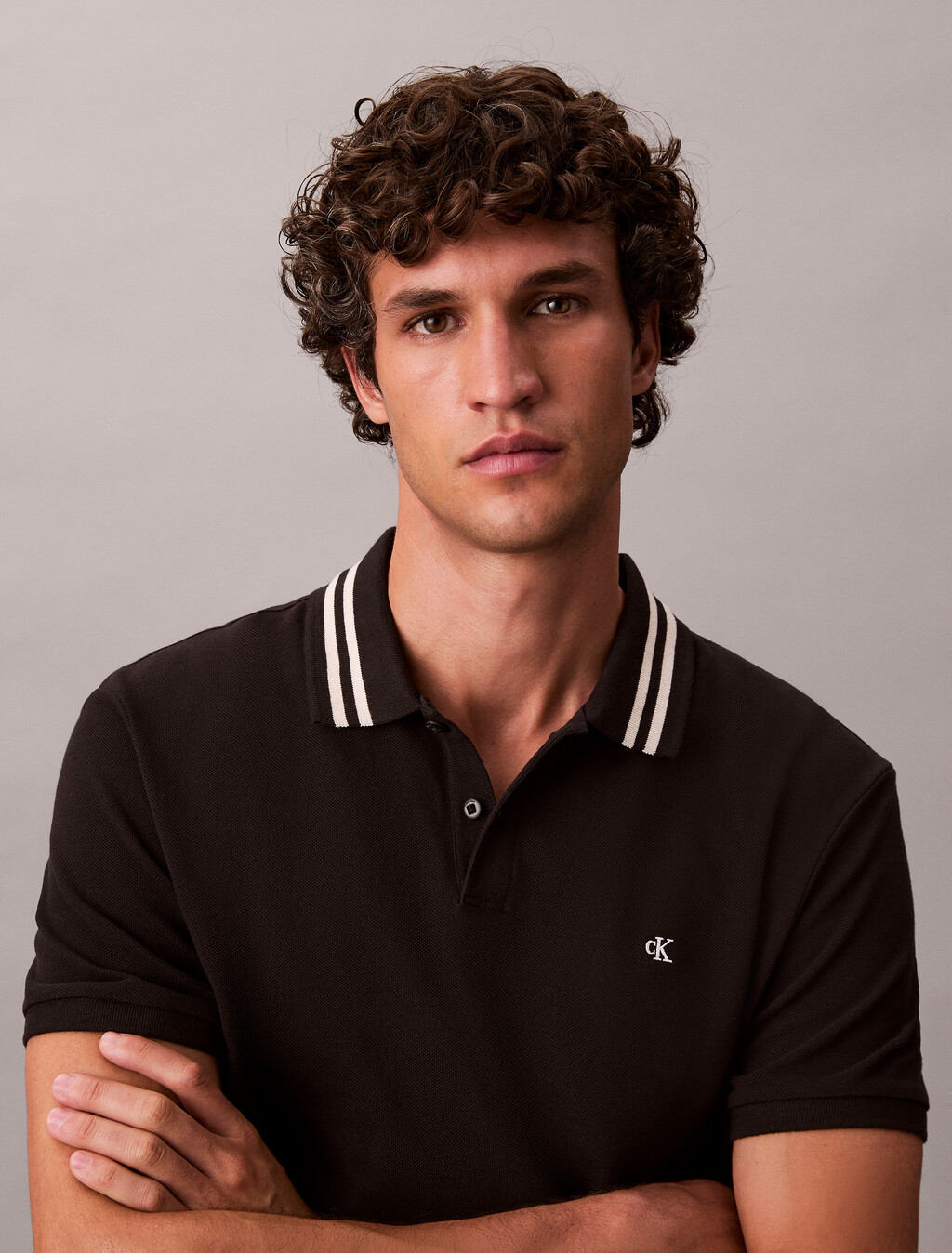 Monogram Logo Pique Tipped Classic Polo Shirt, Black, hi-res