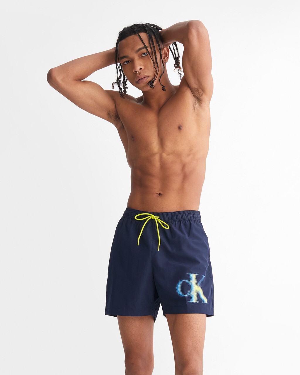 CK Monogram Medium Drawstring Swim Shorts, Navy Iris, hi-res