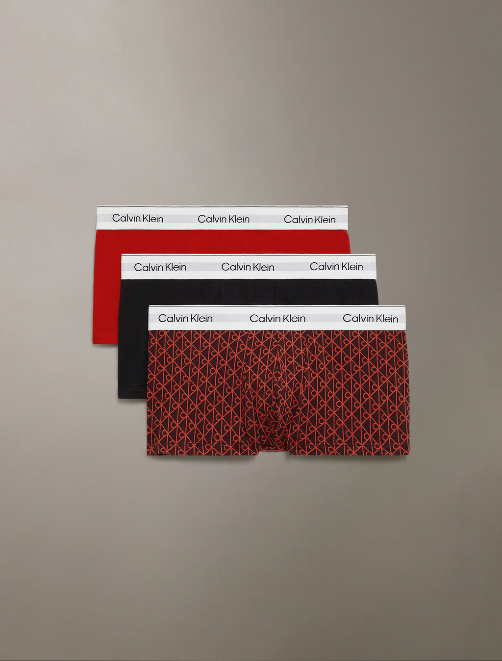 3 Pack Low Rise Trunks - Icon Cotton Stretch, Black/Seamless Emblem_Dark Berry/Adrenaline Rush, hi-res