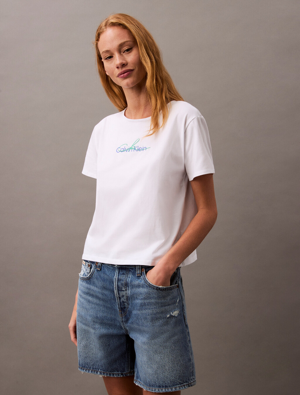 Slim Script Logo T-shirt, Brilliant White, hi-res