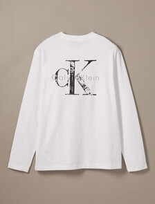 Distressed Monogram Long Sleeve Tee, Bright White, hi-res