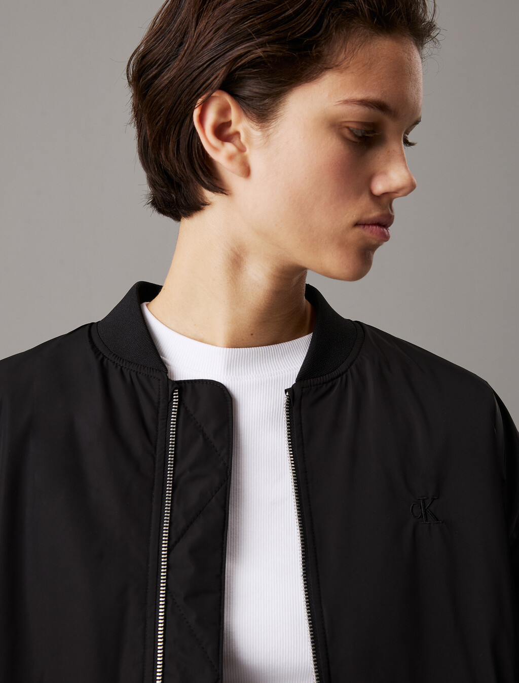Long Padded Bomber Jacket, Ck Black, hi-res