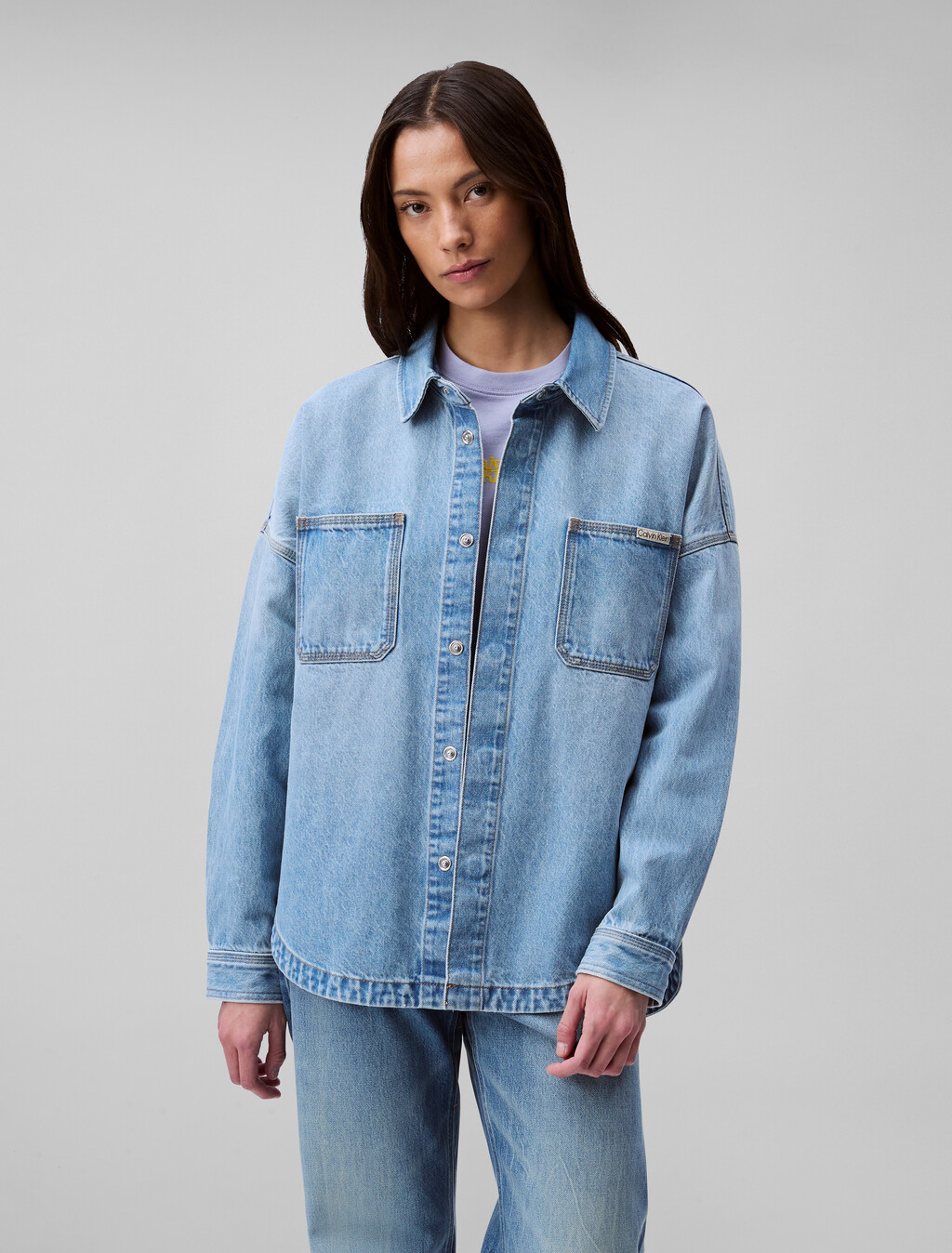 Oversized Denim Utility Shirt, LT BLUE WAVE, hi-res