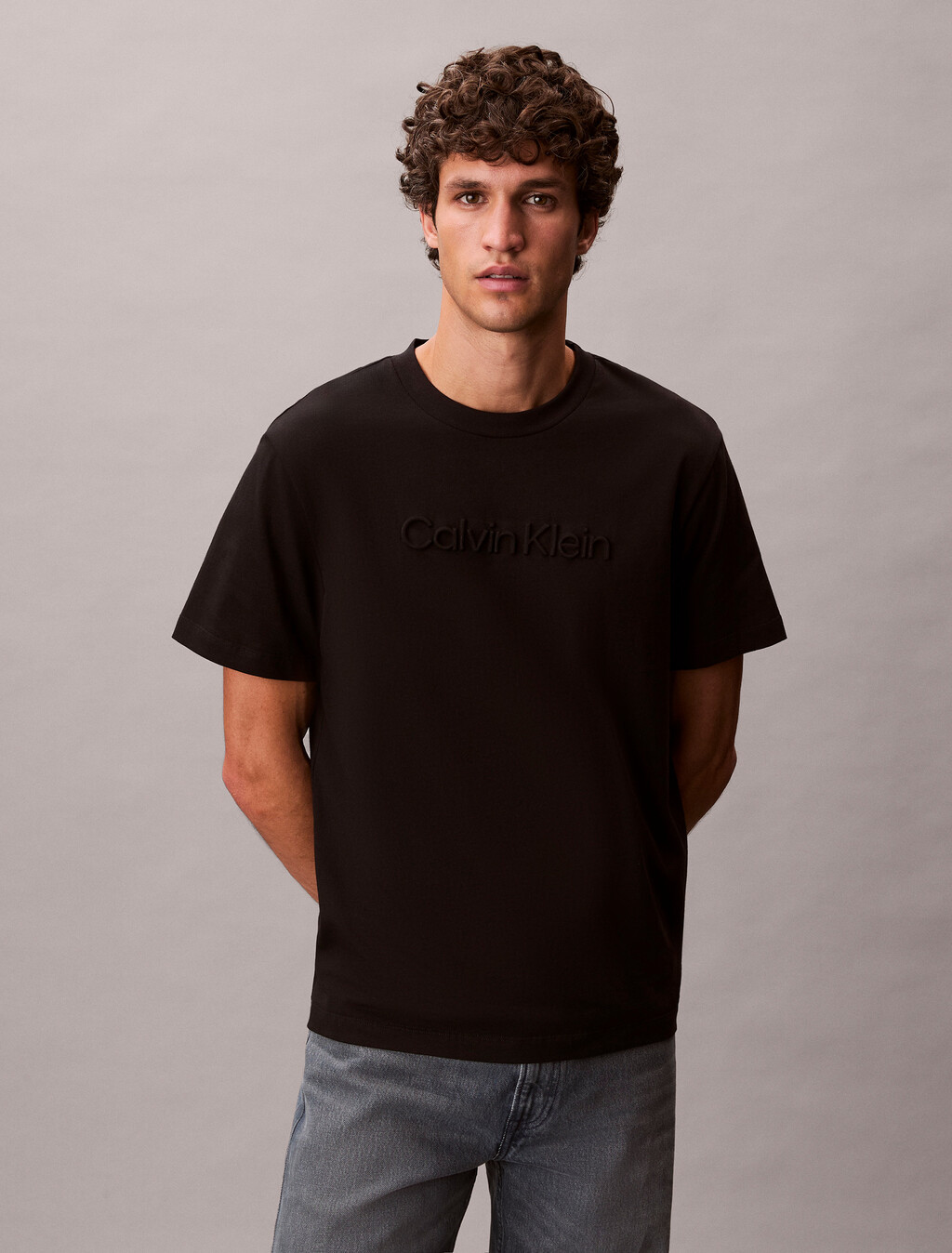 Relaxed Embossed Logo Tee, Black, hi-res