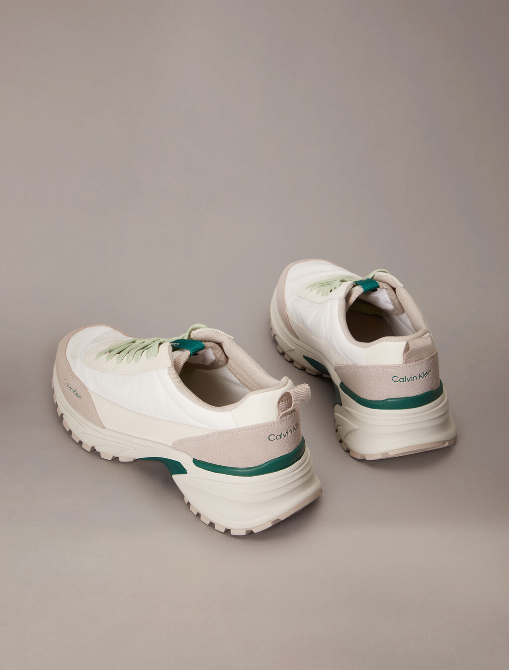Suede and Nylon Runner Trainers, Bright White/Galapagos Green, hi-res