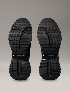 Suede and Emblem Logo Nylon Trainers, Triple Black, hi-res