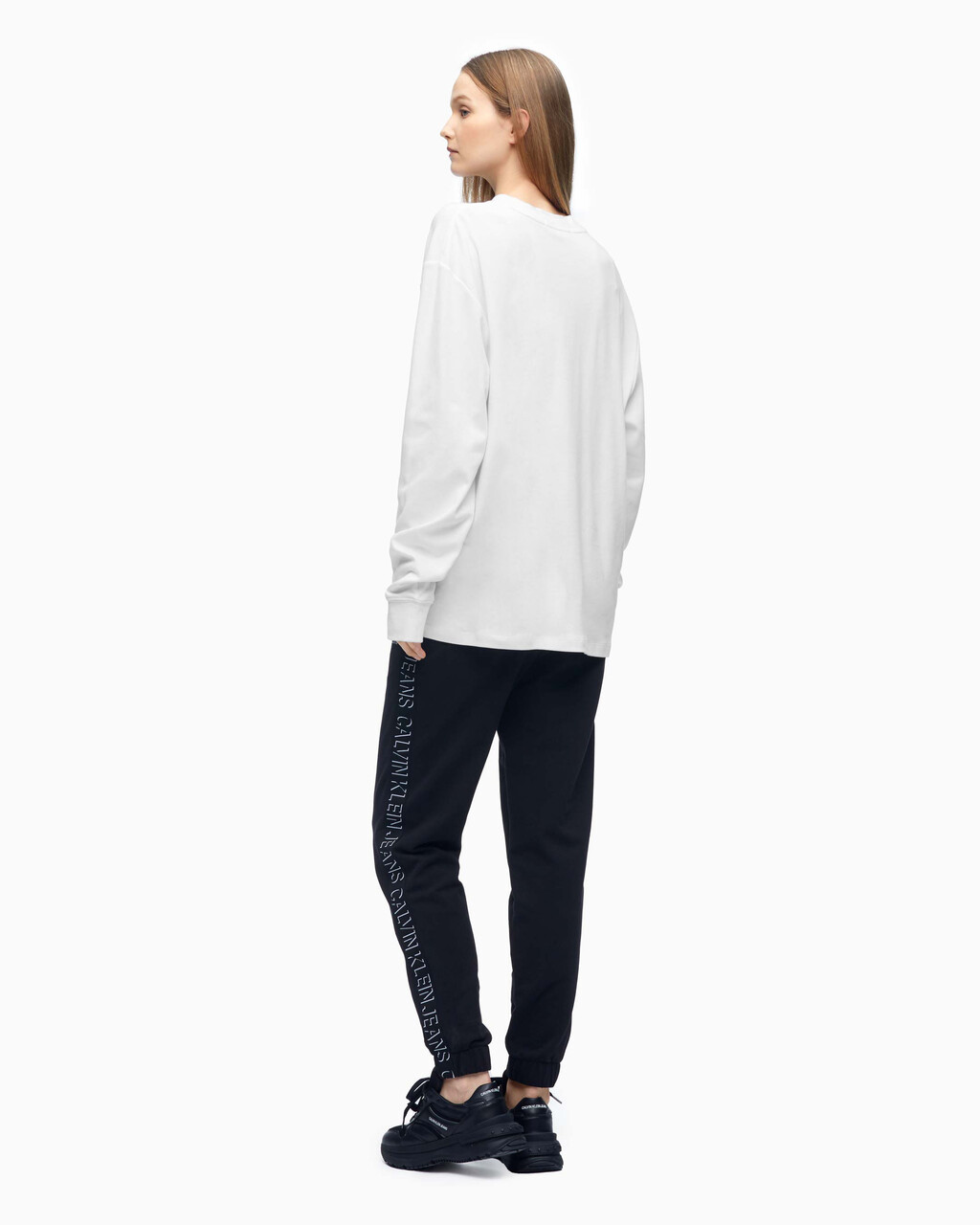 SATIN MONOGRAM LONG SLEEVE TEE, Bright White, hi-res