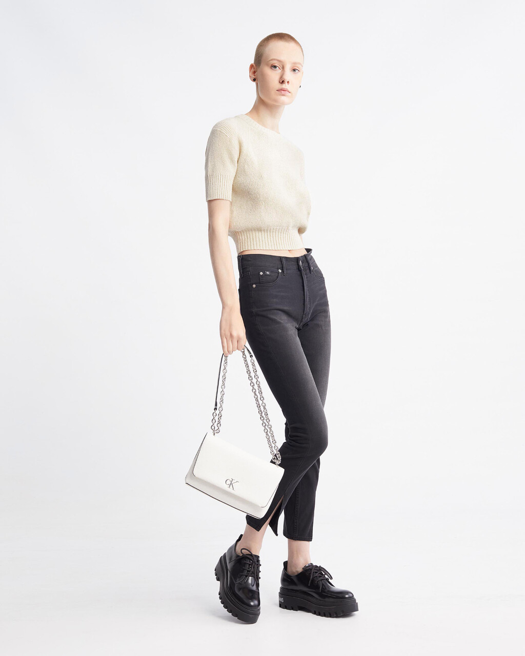 Feminine Chenille Short Sleeve Sweater, EGGSHELL, hi-res
