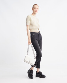 Feminine Chenille Short Sleeve Sweater, EGGSHELL, hi-res
