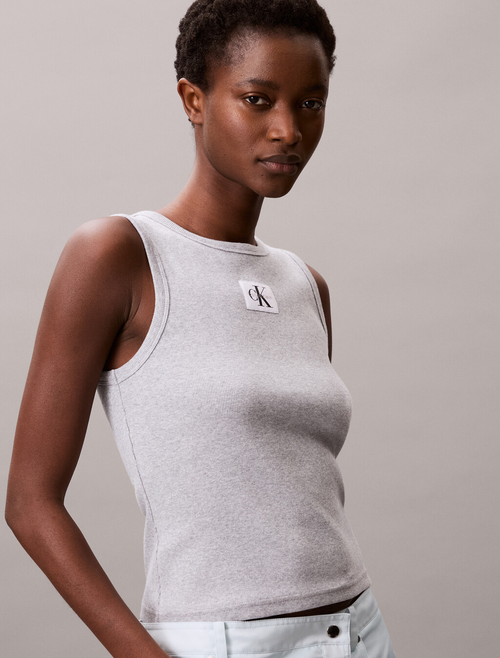 Cotton Stretch Rib Tank Top, BC06 Grey Heather, hi-res