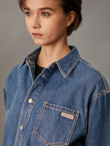 Sustainable Cropped Denim Shirt, Denim Medium, hi-res