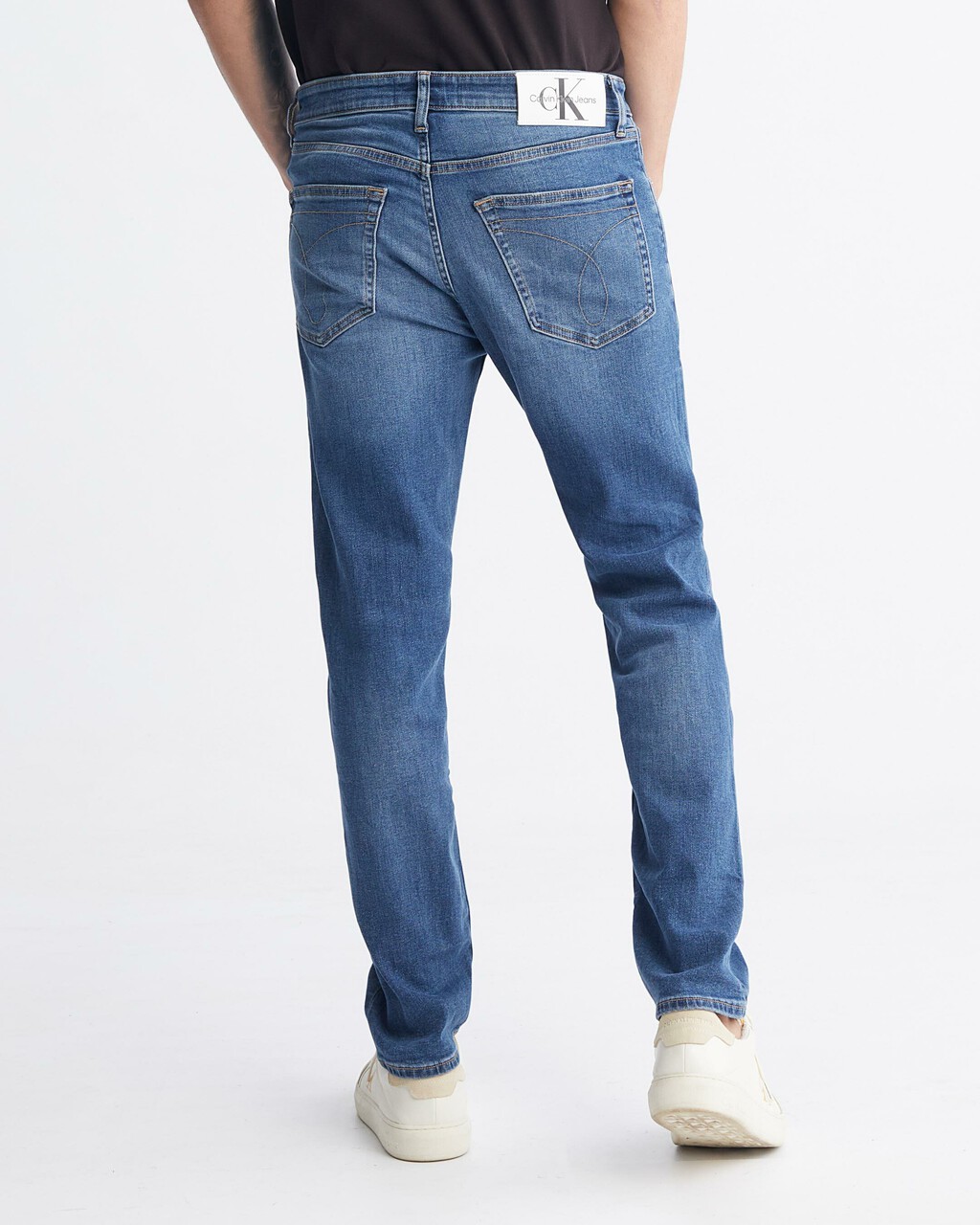 Italian Denim Slim Straight Cropped Jeans, DARK BLUE, hi-res