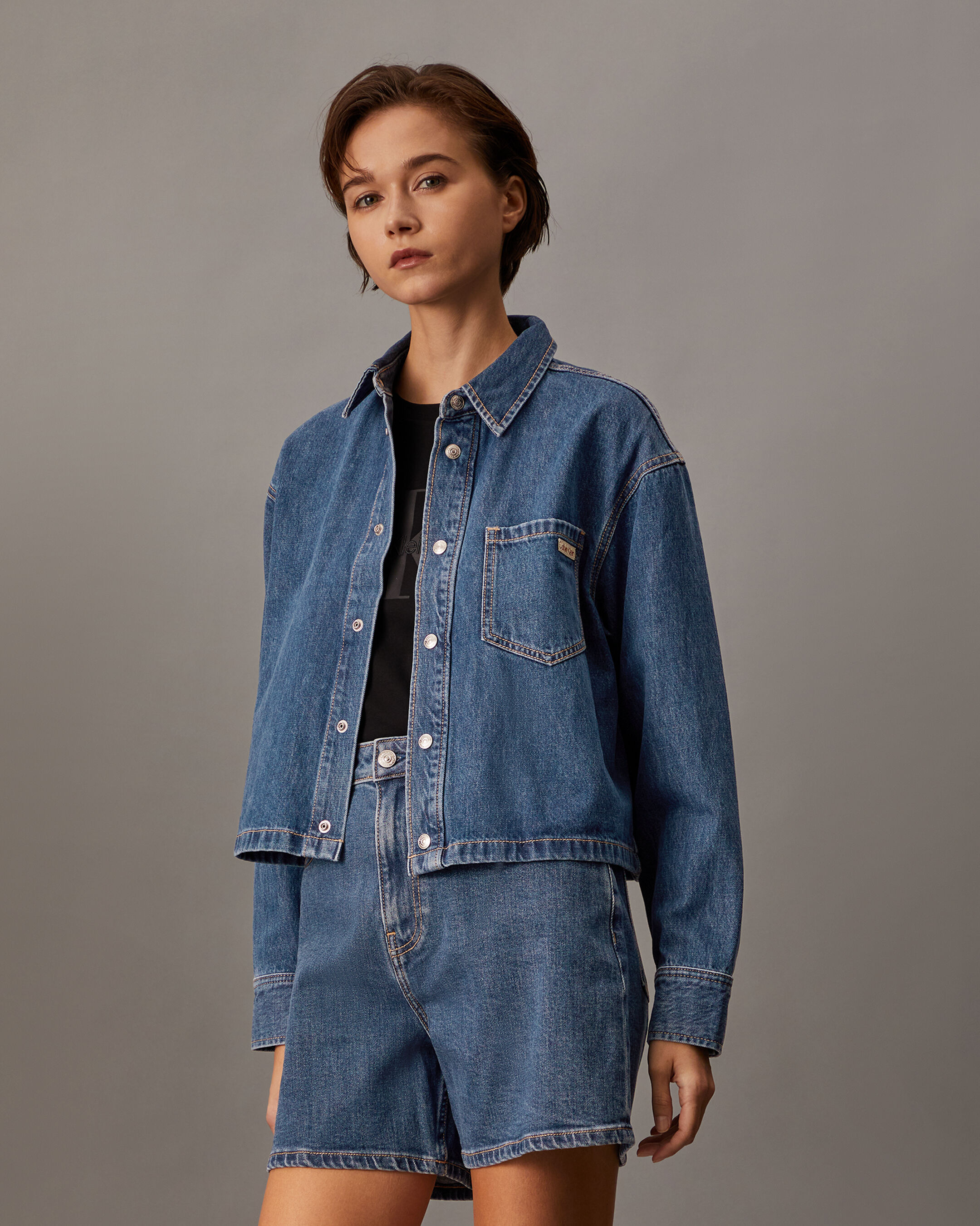 Sustainable Cropped Denim Shirt | blue | Calvin Klein Singapore