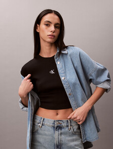 CK Logo Rib Knit Baby Tee, Black, hi-res