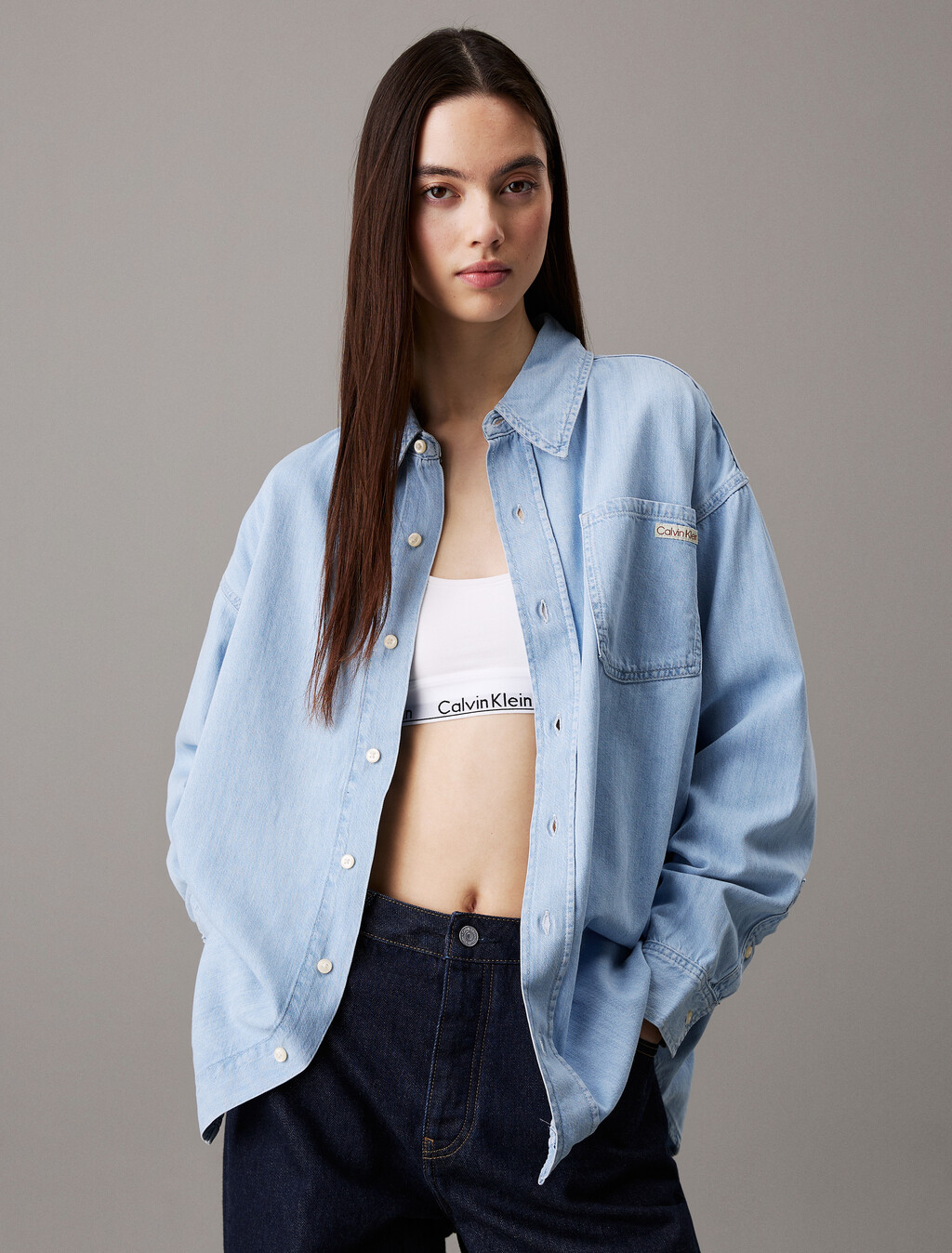 Oversized Denim Shirt, Denim Light, hi-res