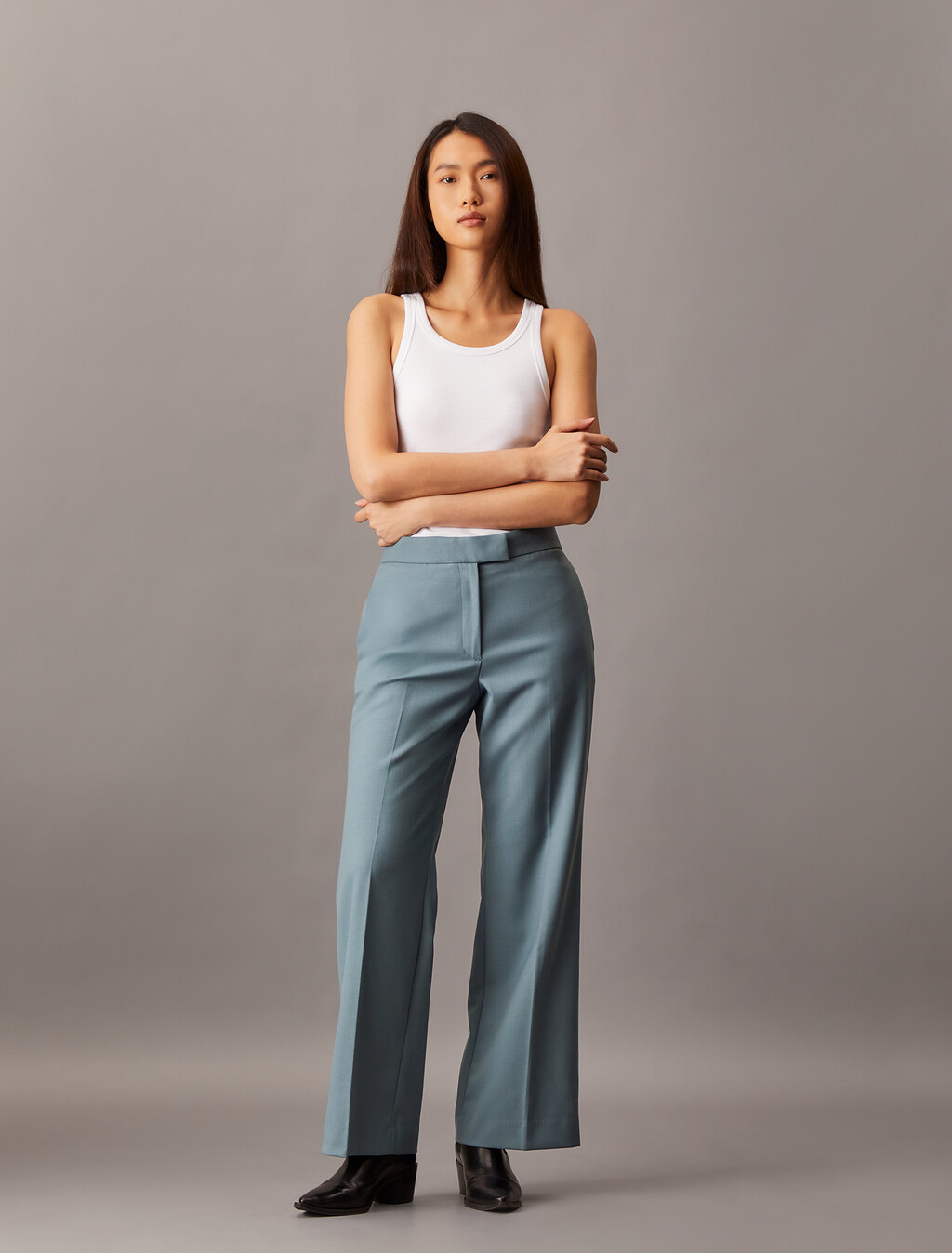 Coated Gabardine Flare Trousers, Stormy Weather, hi-res