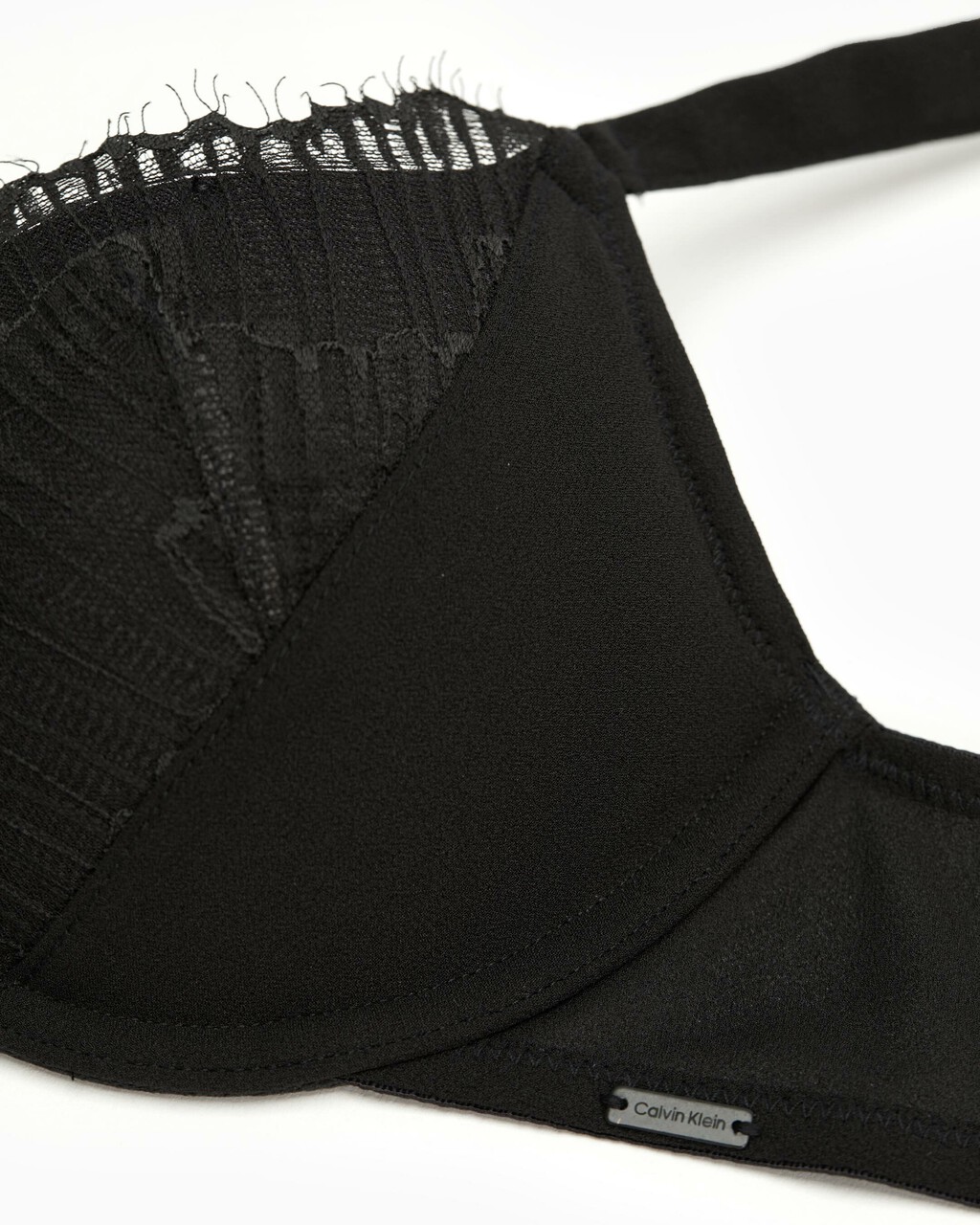 CK BLACK LINEAR LACE PUSH UP PLUNGE BRA, Black, hi-res