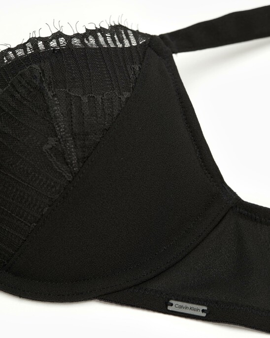CK Black Linear Lace Push Up Plunge Bra