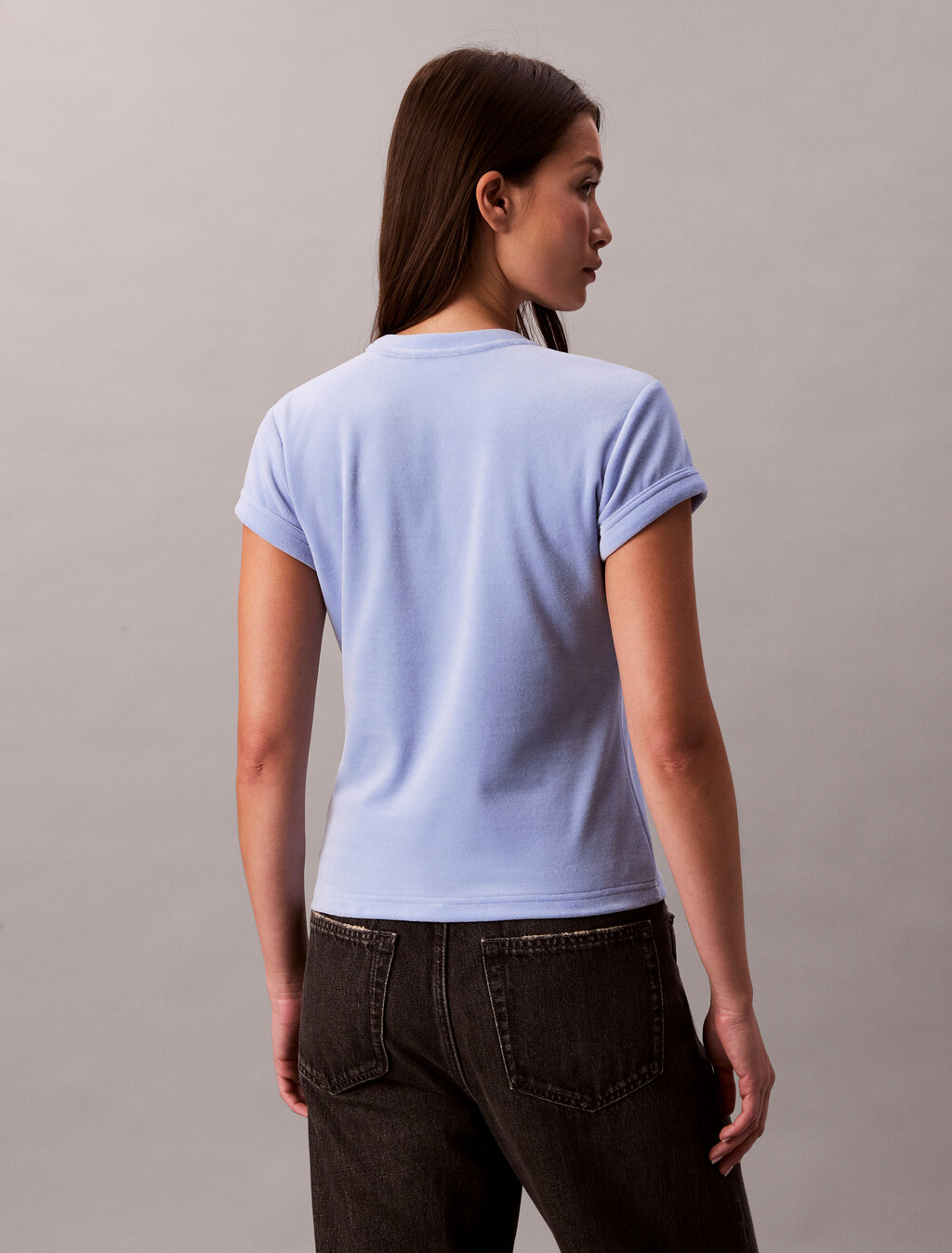 Velour Embossed Logo Graphic Slim T-Shirt, Hydrangea, hi-res