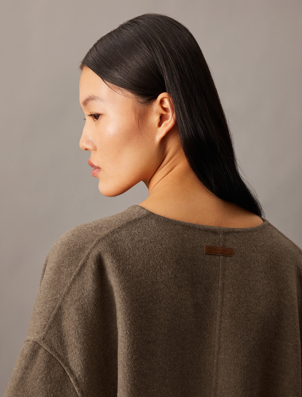 Cashmere Wool Blend Collarless Wrap Coat, Spiced Plum Melange, hi-res
