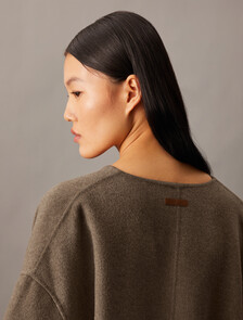 Cashmere Wool Blend Collarless Wrap Coat, Spiced Plum Melange, hi-res