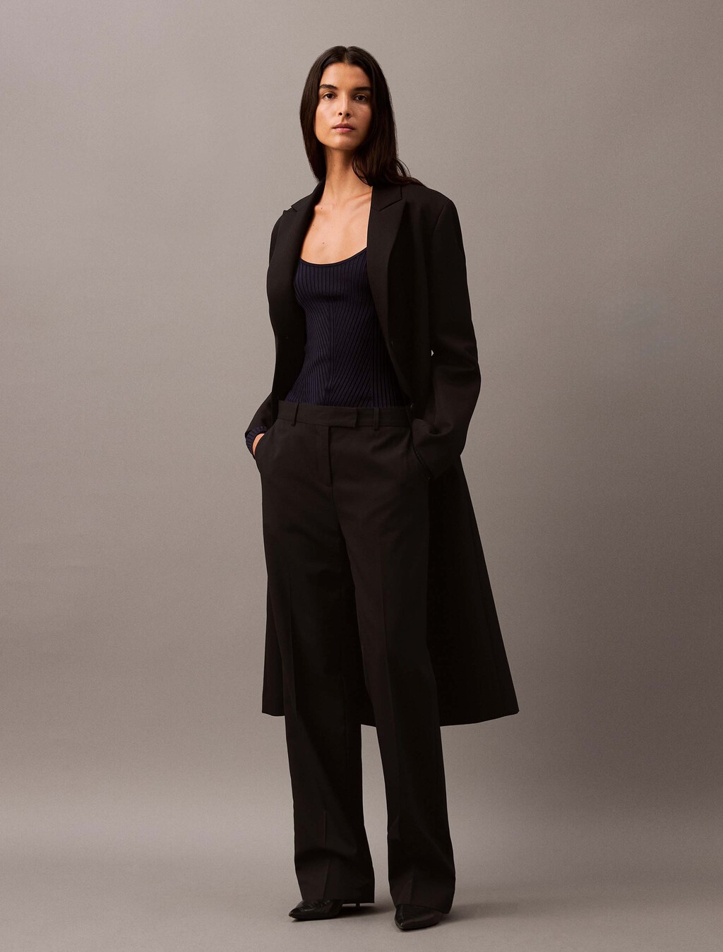 Low Rise Wool Gabardine Blend Trouser, Black Beauty, hi-res