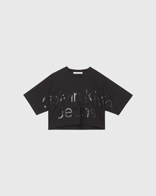 CROPPED GLOSS LOGO T-SHIRT, Ck Black, hi-res