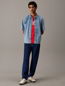 Relaxed Denim Short Sleeve Shirt, FONTAINE 76, hi-res