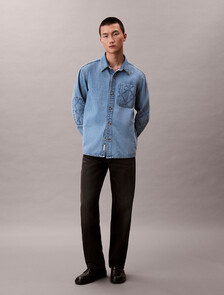 CK Emblem 90s Denim Overshirt, CK LT BLUE STONE, hi-res
