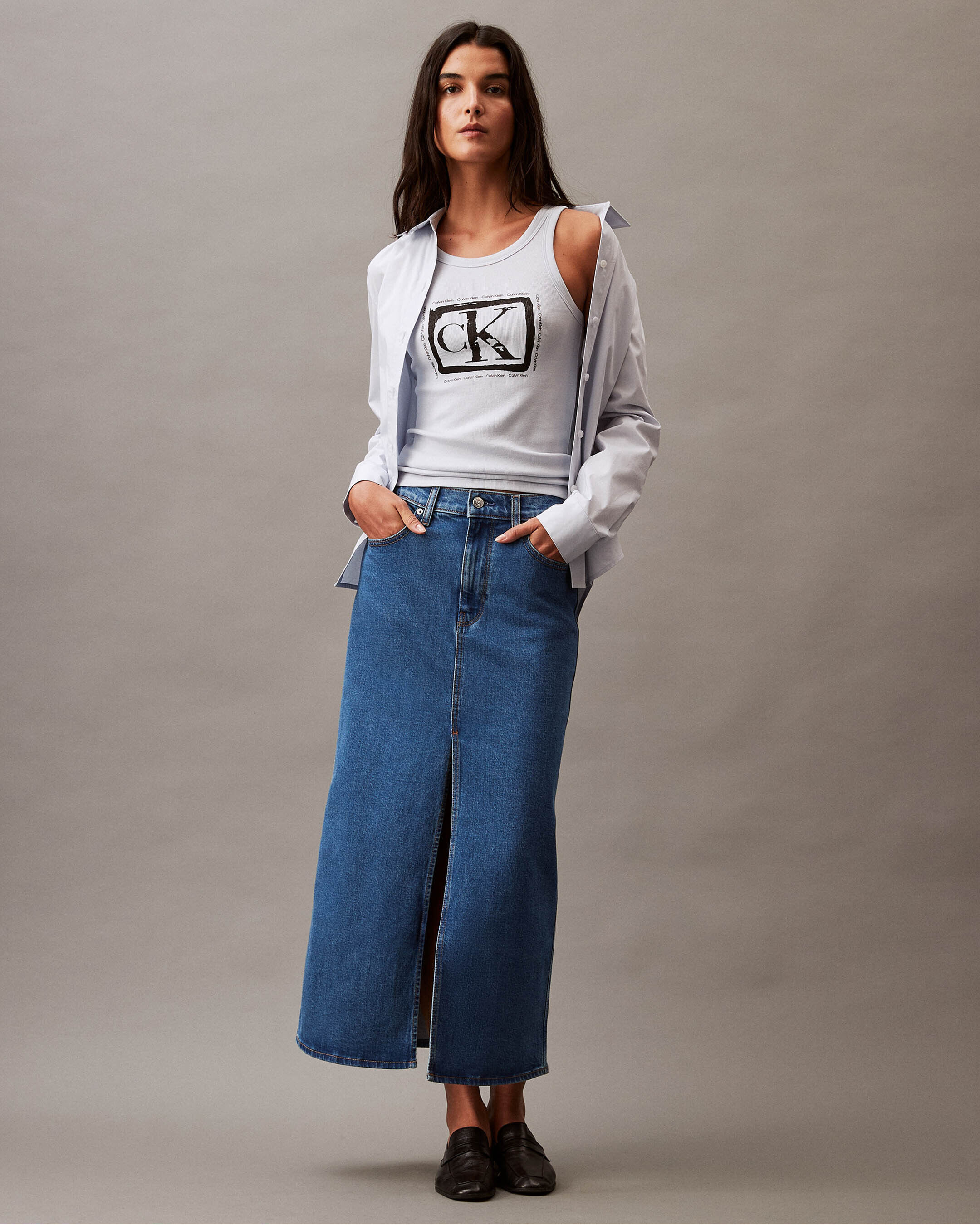 Split Front Denim Maxi Skirt blue Calvin Klein Singapore