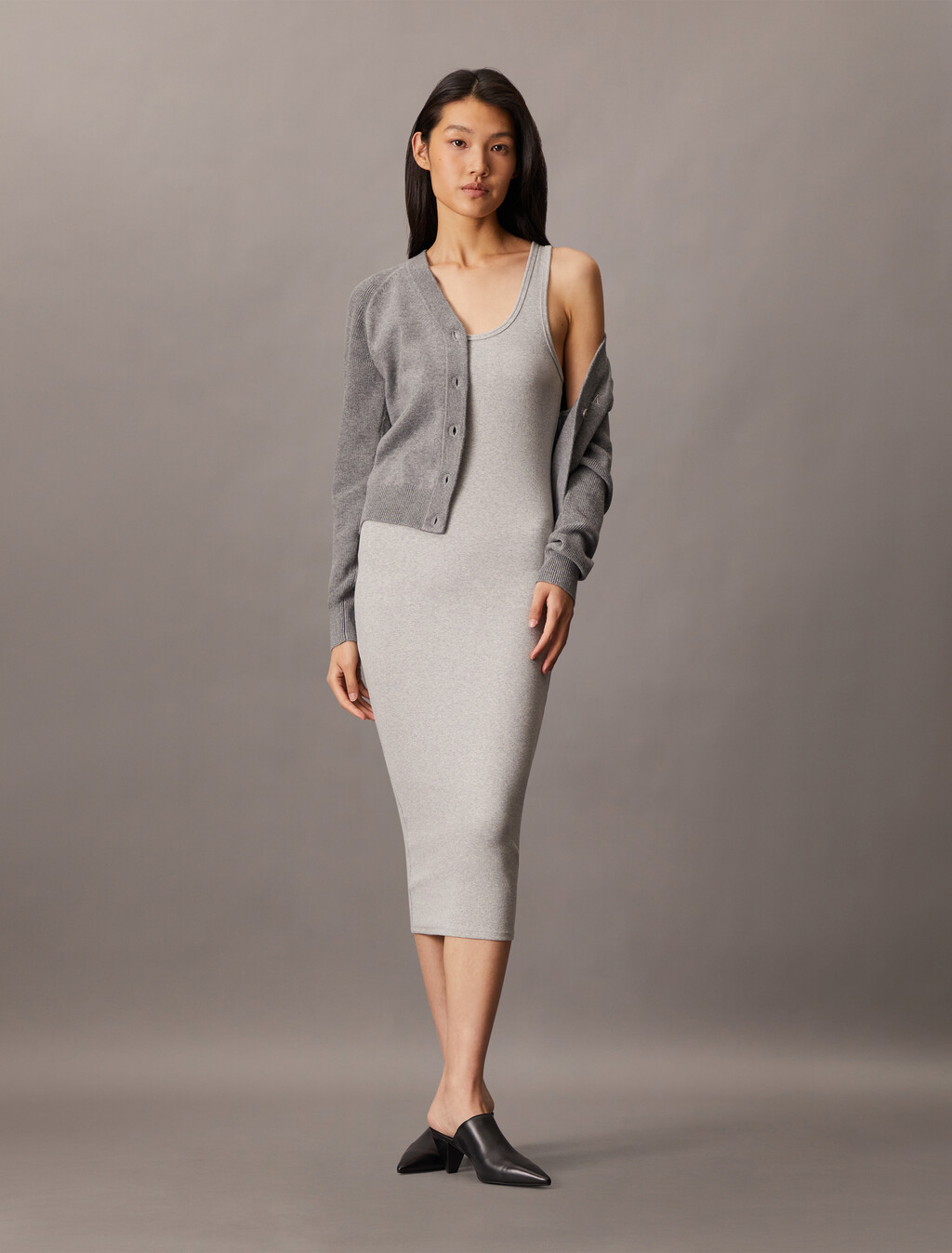 Rib Knit Slip Dress, BC06 Grey Heathers, hi-res