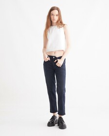 Reconsidered Italian Denim Slim Straight Ankle Jeans, Blue Black Back Embro Splt Hem, hi-res