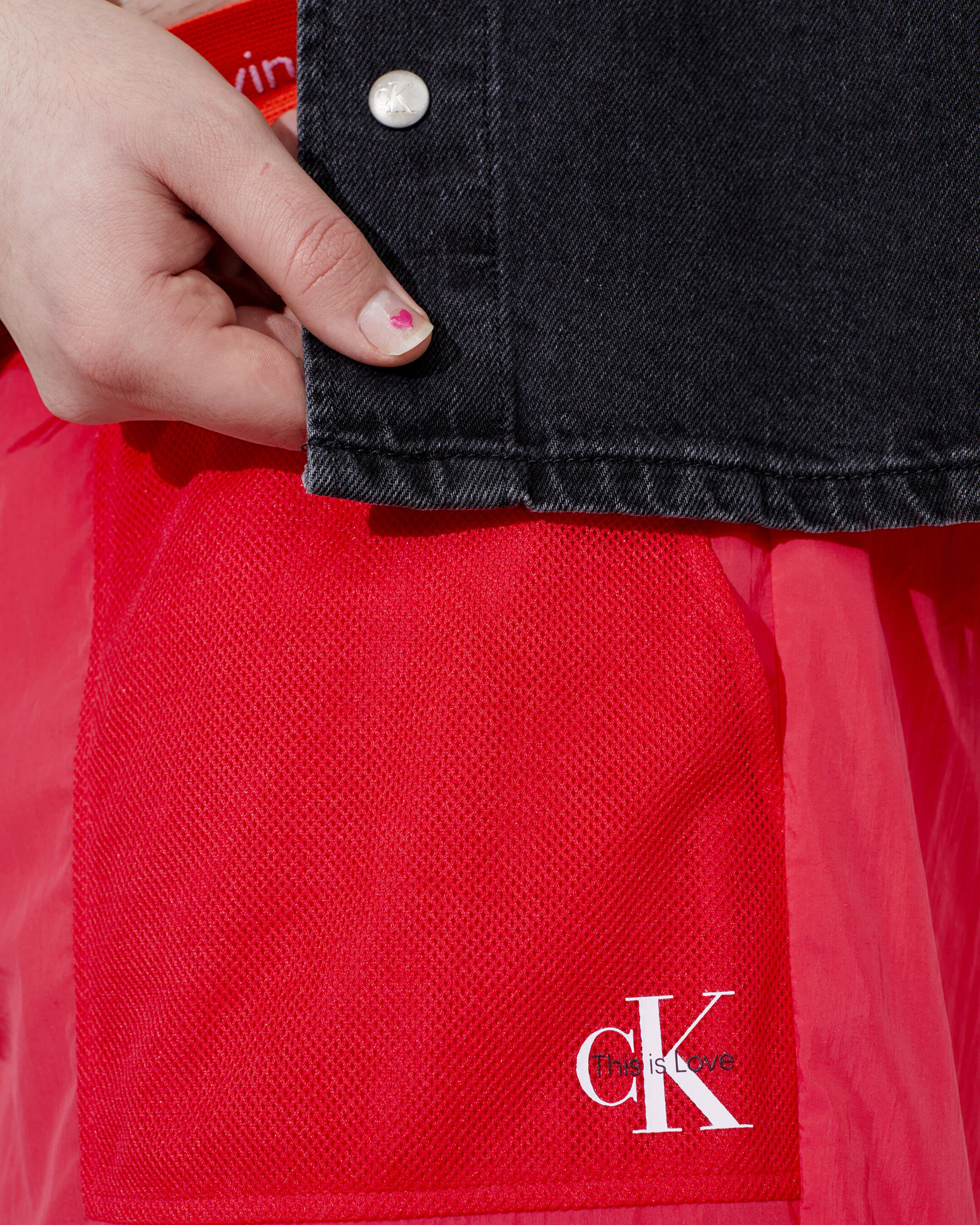 Calvin klein red denim skirt hotsell