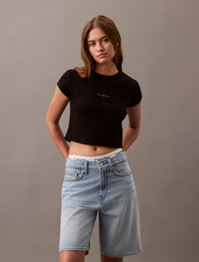 Slim Cropped Monogram T-shirt, Black, hi-res