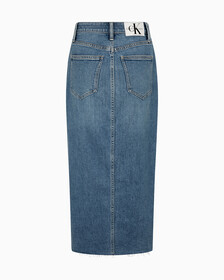 RECONSIDERED FRONT SPLIT MAXI DENIM SKIRT, Med Blue F Split Cross Wb Rwh, hi-res