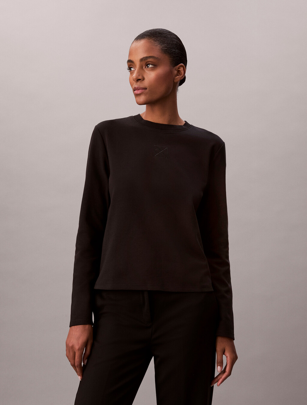 Interlock Cotton Emblem Mock Neck Tee, Black, hi-res