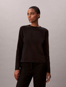 Interlock Cotton Emblem Mock Neck Tee, Black, hi-res