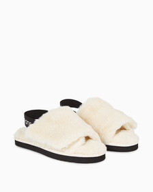 Faux Fur Slippers, Creamy White/Black, hi-res